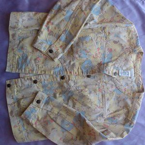 Liz Claiborne Cropped Yellow Floral Denim Jacket XL